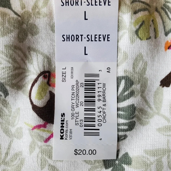 CROFT & BARROW | Henley Top in Grey Toucan Print sz L - Picture 5 of 7